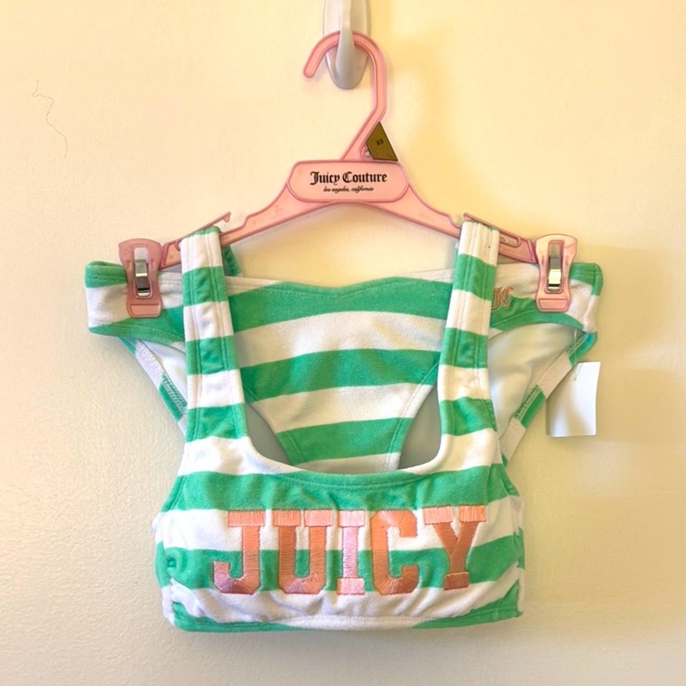 Juicy Couture Green and White Striped Bikini Set XS  BNWT